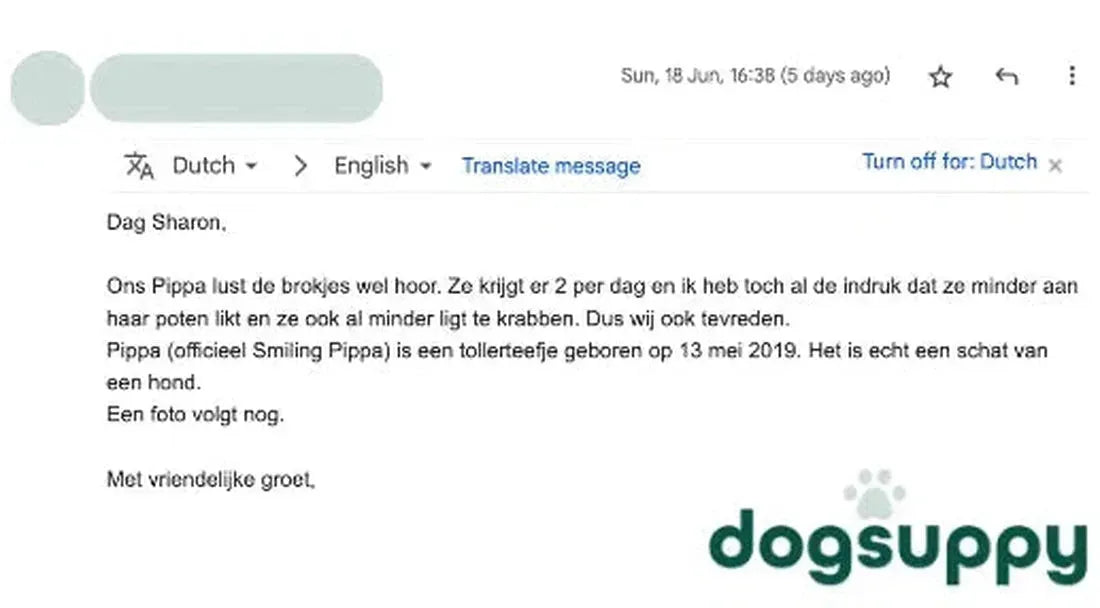 Lachende Toller Pippa likt en krabt minder