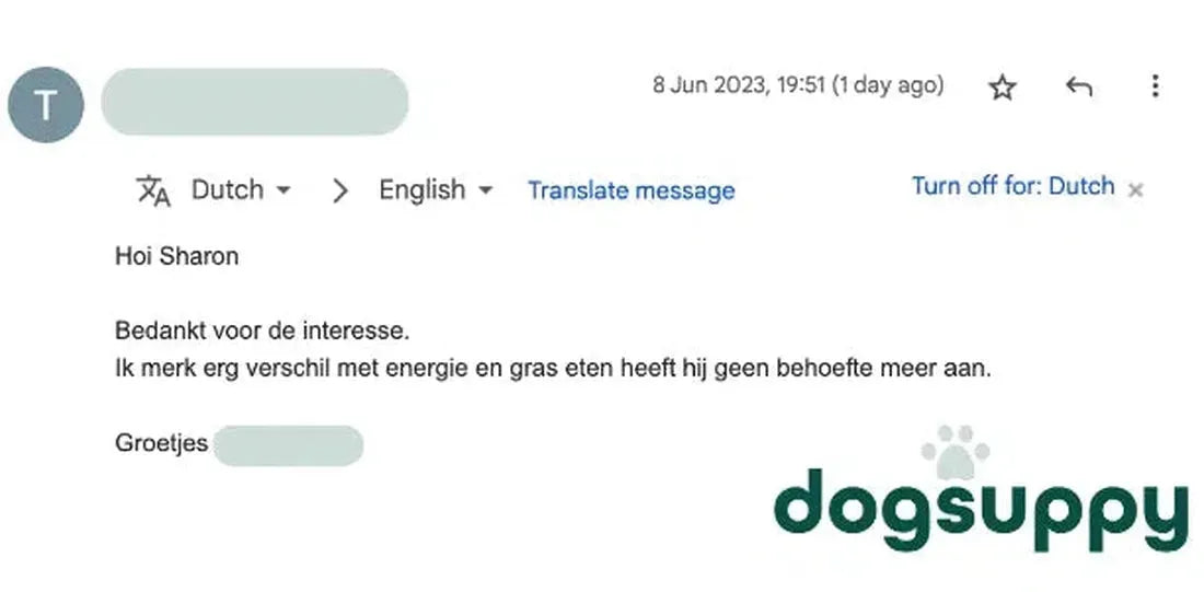 Verschil met energie en gras eten hij heeft geen behoefte meer aan hond Blue
