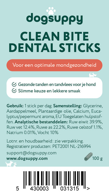 Schone tanden en verwijderen van tandplak | Clean Bite Premium Sticks | 5 Sticks per zakje